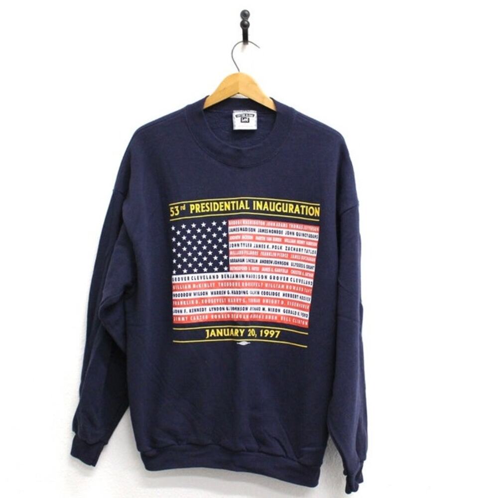 Vintage 1997 Bill Clinton Presidential Inauguration Blue Sweatshirt Mens XL